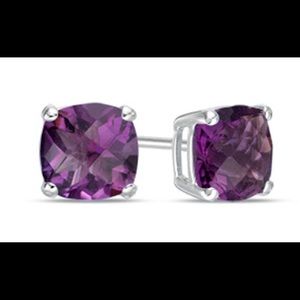 6.0mm Cushion-Cut Amethyst Stud Earrings in 10K White Gold